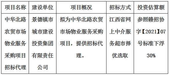 中華北路農貿市場物業(yè)服務采購項目招標代理計劃公告